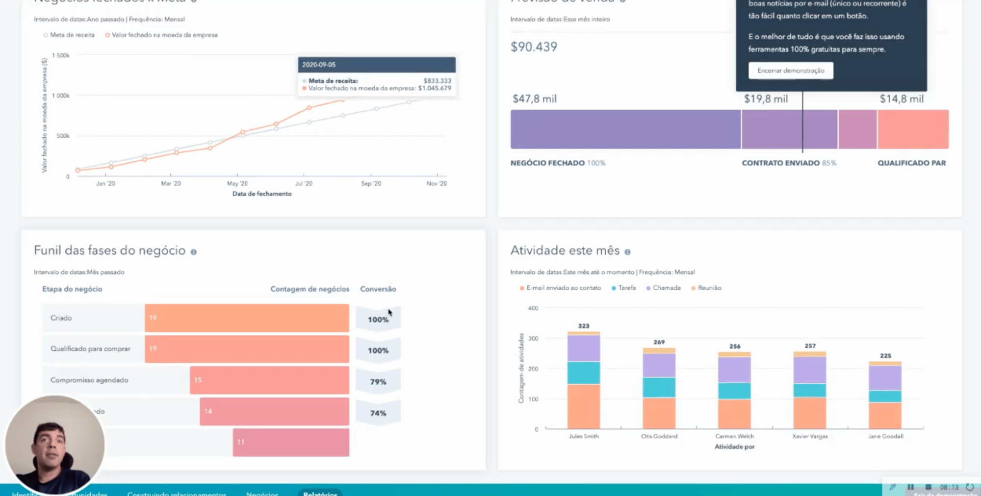 aumentar vendas com implementação do HubSpot CRM demonstração em 12 passos e 8 minutos em videopela Marketeria consultoria HubSpot CRM